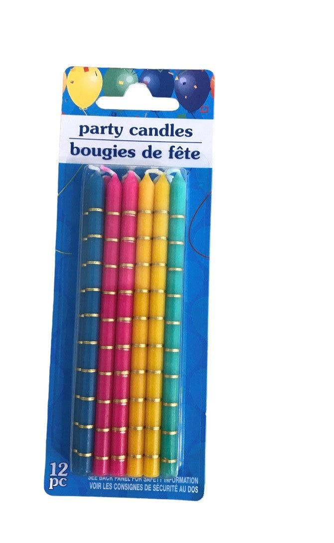 CELEBRATION SLIM MULTI-RAINBOW AND GOLD HORIZONTAL CANDLES