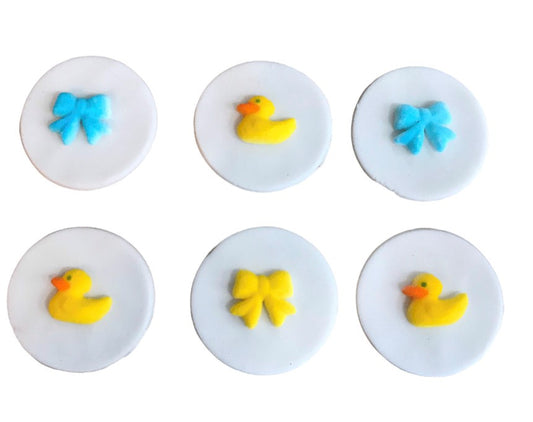 FONDANT SUGAR CUPCAKE DUCKY AND BOWS TOPPERS