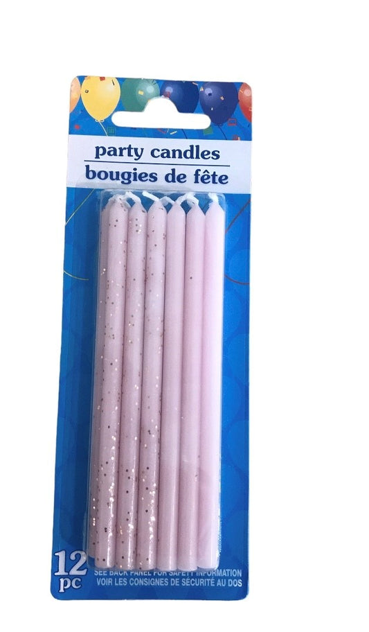CELEBRATION SLIM PINK AND GOLD GLITTER CANDLES