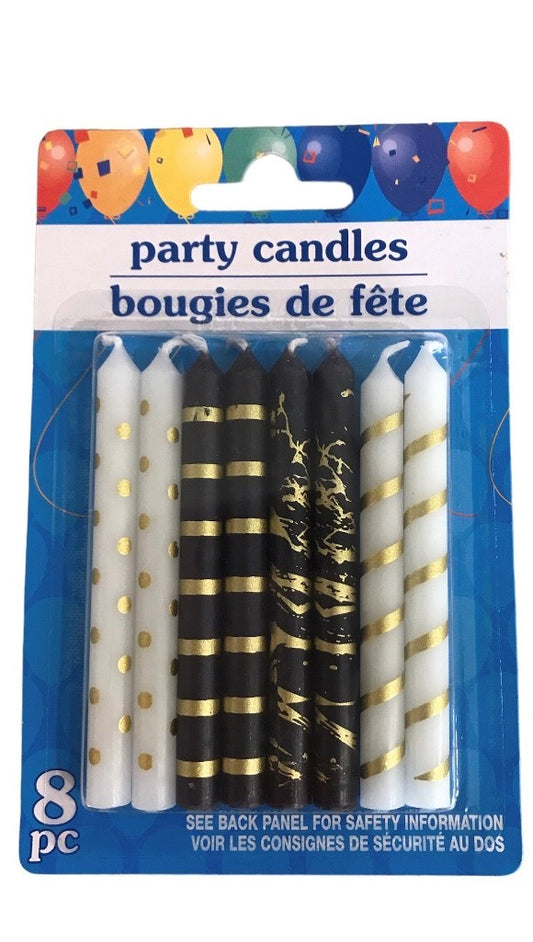 CELEBRATION BLACK, WHITE AND GOLD CANDLES